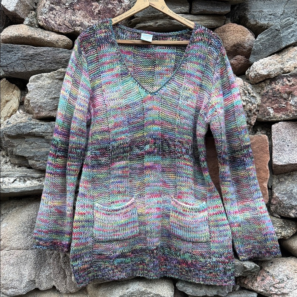 Multicolor V-Neck Women's Sweater